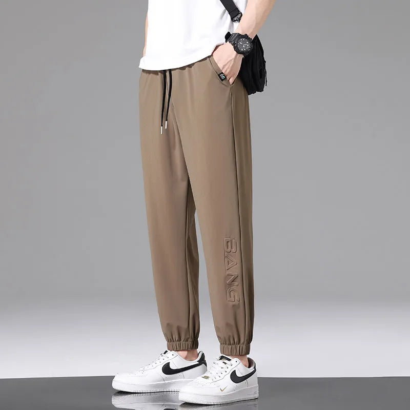 Men Pants Ice Silk Elastic Plus Size 6XL 7XL 8XL Quick Dry Summer Beach Thin Breathable Home Trousers Brand Stretch Lightweight 9331 Brown