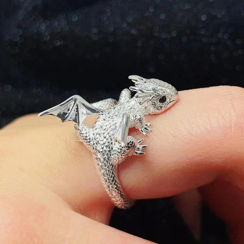Steel Fun Jewelry Punk Enamel Dragon Ring for Women Girls Fashion Cute Flying Dragon Childlike Adjustable Cartoon Ring Wholesale silver