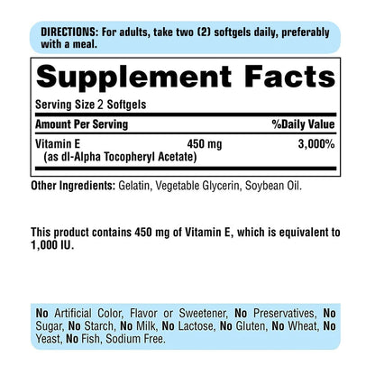 Vitamin E Capsules 450mg - Skin Firming, Wrinkle Reduction, Anti-aging, Antioxidant