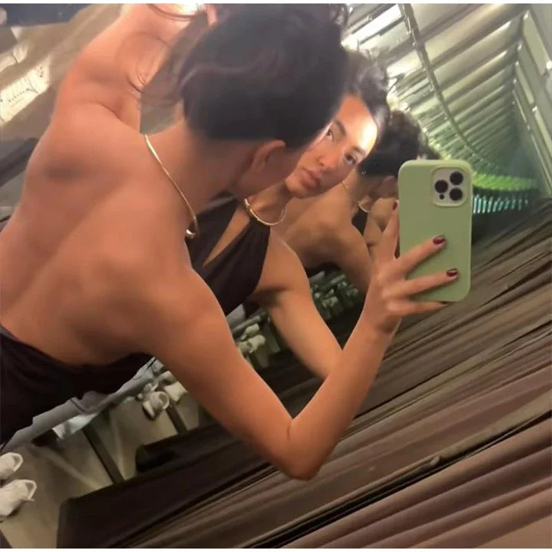 Women's V-neck Sleeveless Backless Slim Fit Metal Halter Jumpsuit Sexy Hollow out Long Robe Party Dress New Tank Top 2025 Summer