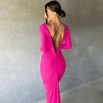 Women Sexy Elegant Long Dress Long Sleeve Backless Bodycon Slit Dress Autumn Evening Party Dresses Female Badiee Stylez