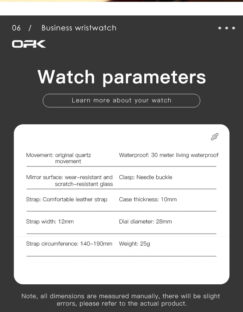 OPK Brand Women's Watch Fashion Double Calendar Quartz Waterproof Night Light 6002