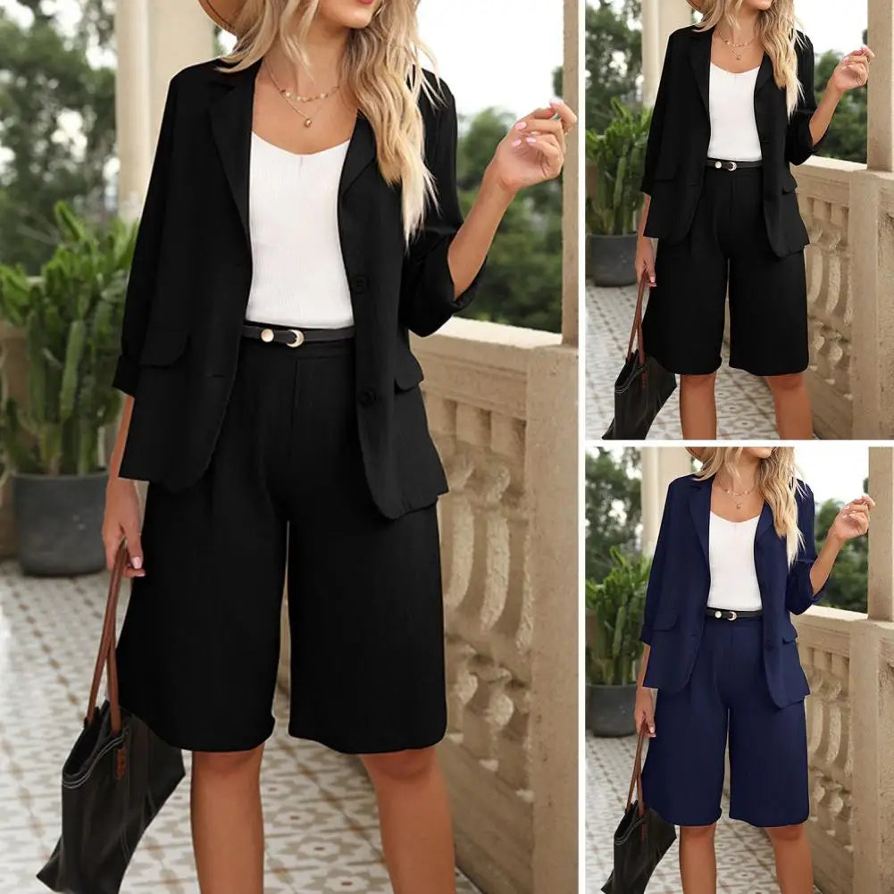 Formal Shorts Suit Knee Length Pants Lady Business Outfit Cardigan Plus Size Lady Coat Shorts Set Daily Wear