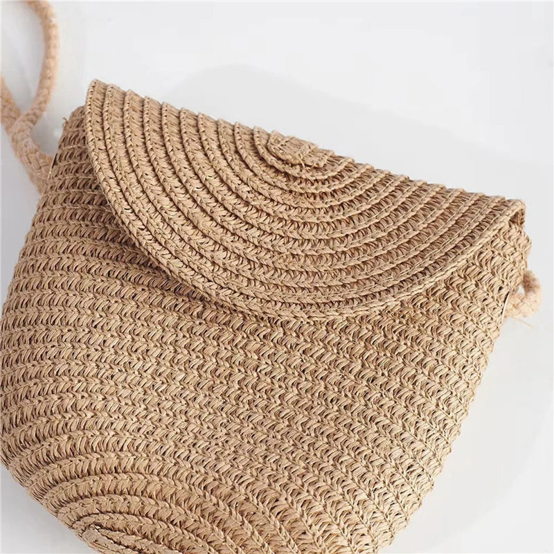 Flip children's Bag Cute Grass Woven Handbag Little Girl Crossbody Fashion Cute Zero Wallet Summer Beach Shoulder Bags