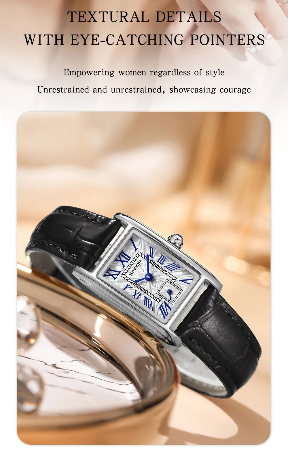 SANDA 1116 Quartz Watch Women Elegant Design Rectangle Dial Watches Waterproof Pointer Leather Business Ladies Wristwatches