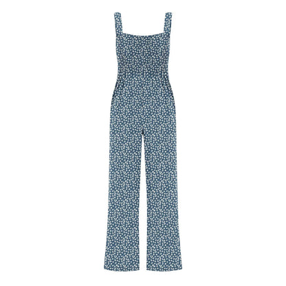 Women'S Suspender Jumpsuits Fashion Trend Pleated Shoulder Straps Printed Pocket Loose Wide Leg Jumpsuits Daily Casual All-Match