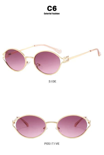 Retro Oval Metal Small Frame Sunglasses Men And Women Hollow Design Brand Sunglasses High-End Luxury Versatile Sunglasses UV400