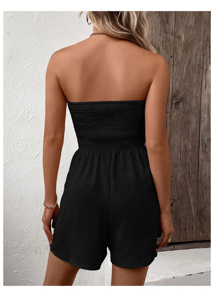 Summer Fashion Splicing Women's Solid Color Sexy Sleeveless Bra Button Tie Waist Casual Comfortable Jumpsuit Shorts 3/4