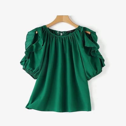 ZANZEA Women Cold Shoulder Blouses Fashion Ruffled Half Sleeve Tops 2024 Back Straps Pleated Tunics Summer Casual Loose Shirts