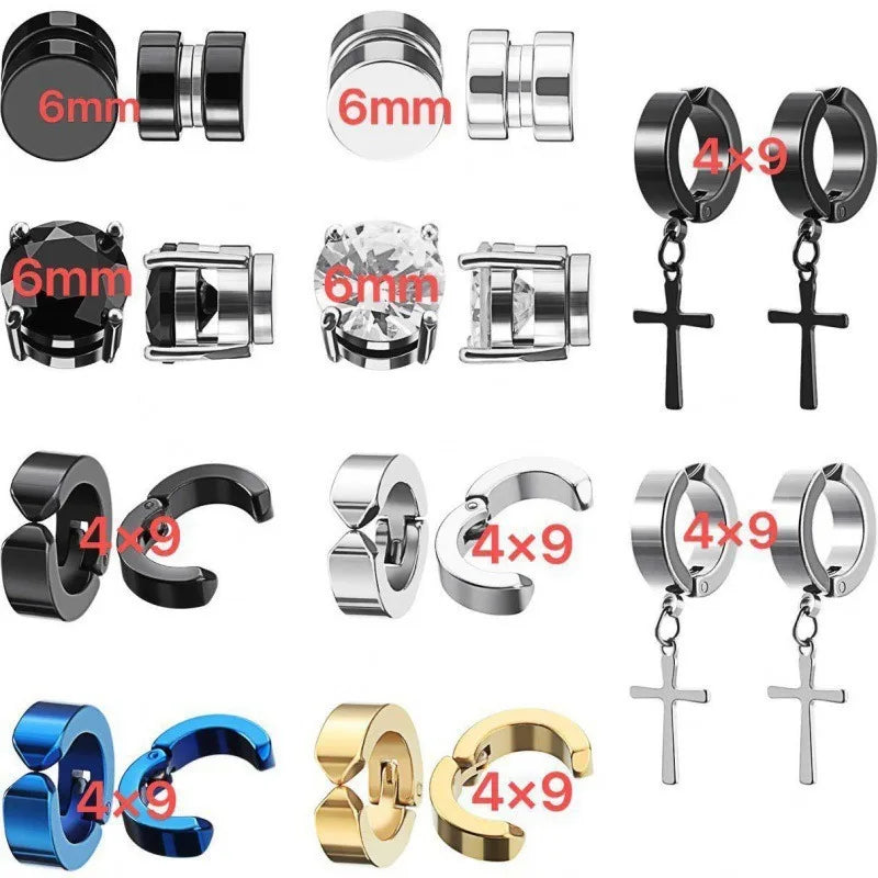 2pcs Punk Mens Strong Magnet Magnetic Ear Stud Set, Non Piercing Earrings Fake Cross Earrings Gift For Boyfriend Lover Jewelry