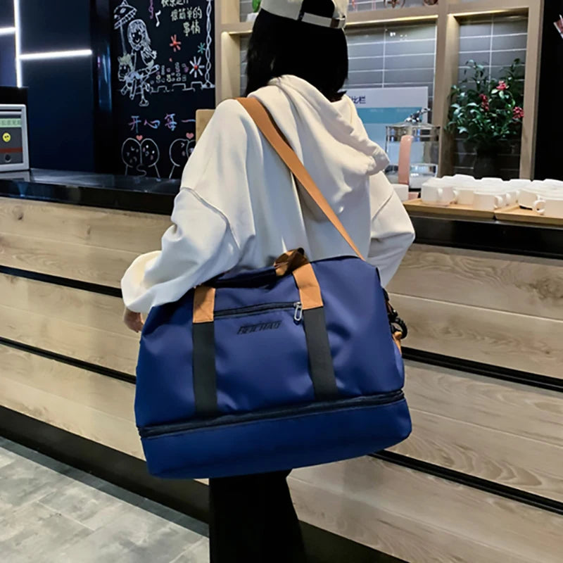 Unisex Large Capacity Travel Tote Bags Women Canvas Travel Handbag Men Sports Shoulder Bag Waterproof Travel Duffle Bag Foldable