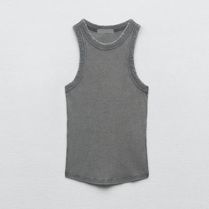 BMURHMZA Fashion New Water Wash Rib Simple Retro Workwear Women's Tank Top Grey