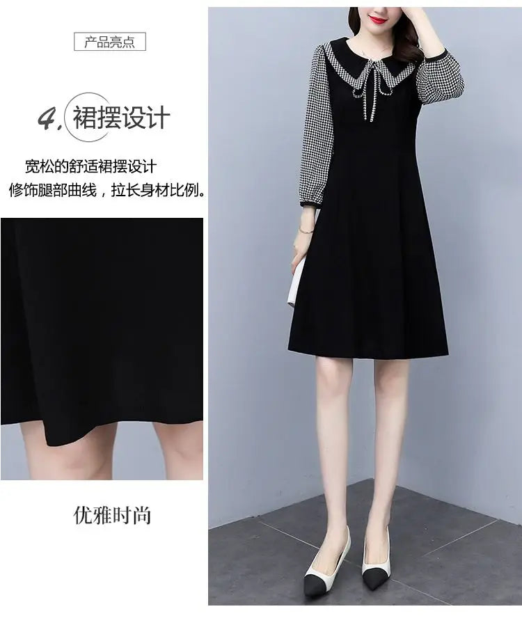 2025 New Spring Autumn Wear Temperament Small Flavor Style Slim Skirt Doll Collar Fashion Dress Women