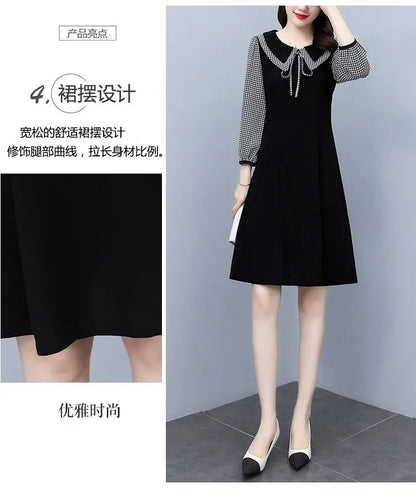 2025 New Spring Autumn Wear Temperament Small Flavor Style Slim Skirt Doll Collar Fashion Dress Women