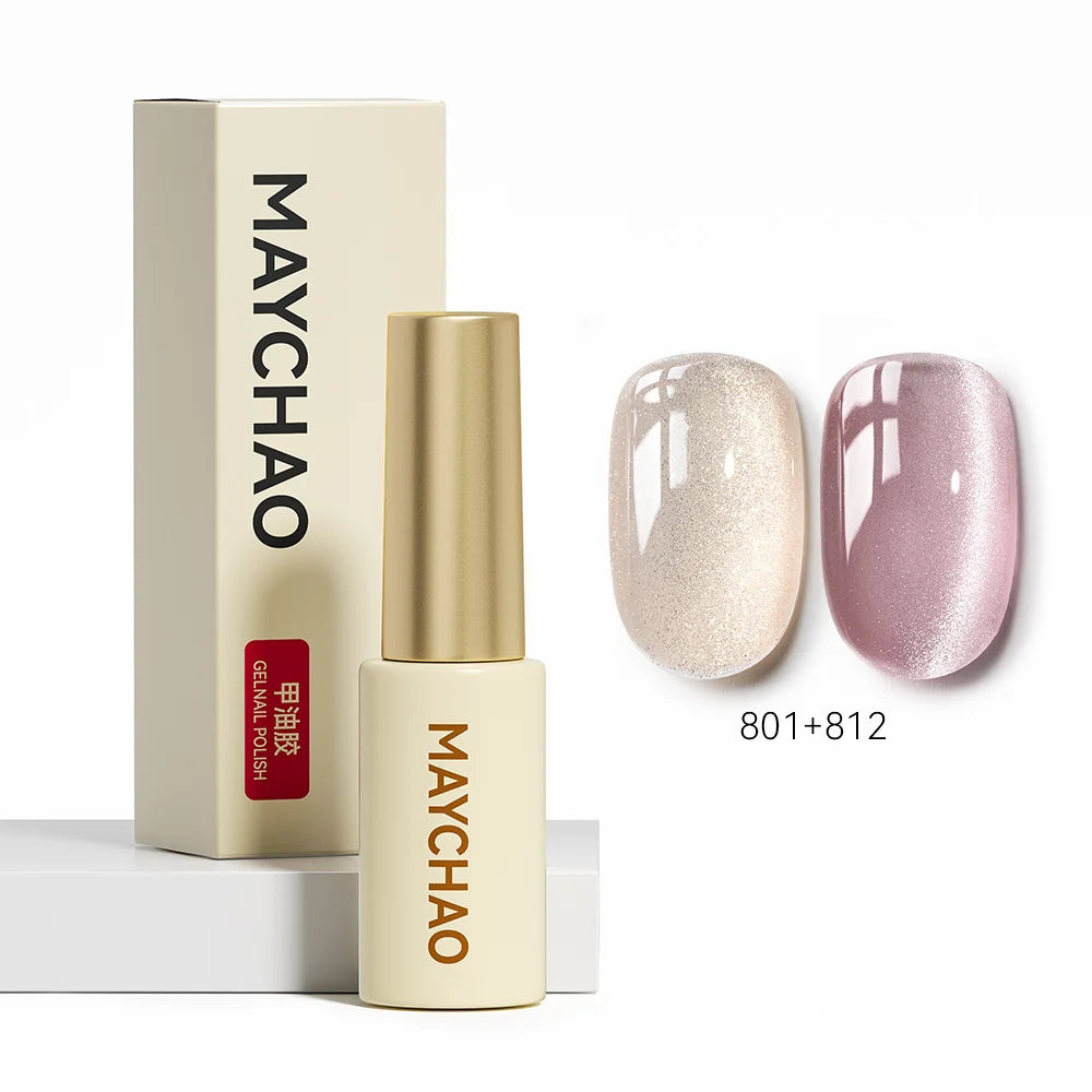 MAYCHAO 5ML Gel Nail Polish 9D Laser Diamond Glitter Cat Eye Gel Semi-Permanent Soak Off UV LED Gel Nail Manicure Tools Nail Art 801And812