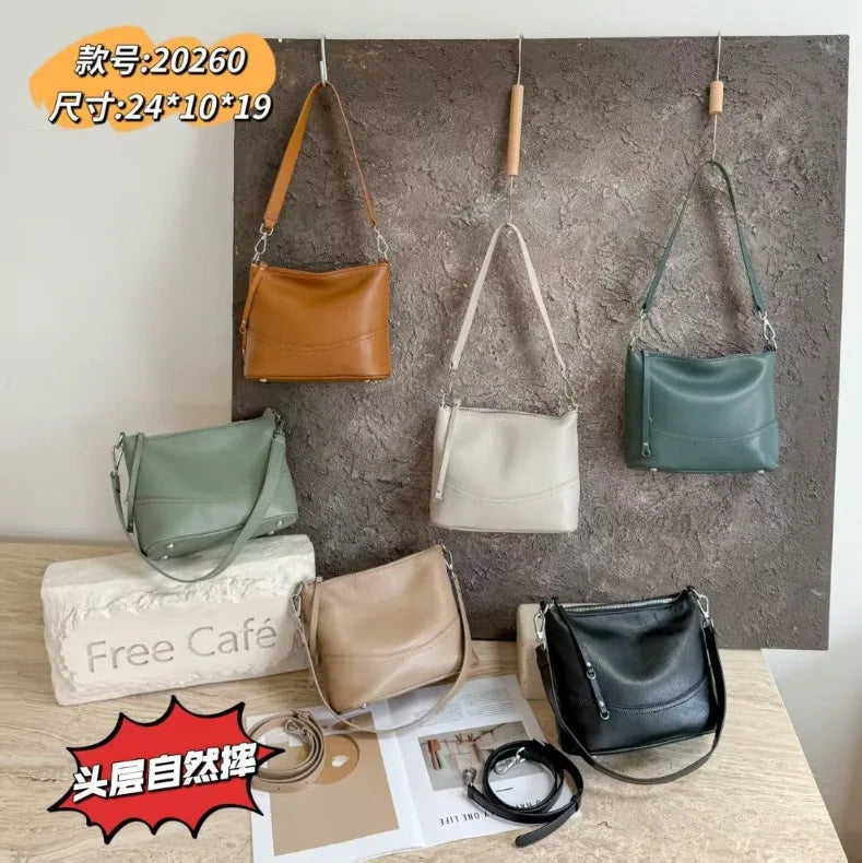 Women's Natural Cowhide Leather Crossbody Bag Two Straps- Convertible Shoulder Purse for Effortless Commuting Minimalist Tote