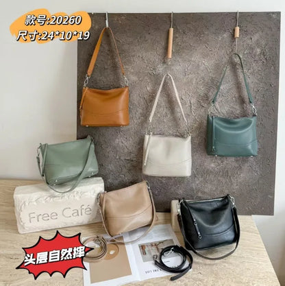 Women's Natural Cowhide Leather Crossbody Bag Two Straps- Convertible Shoulder Purse for Effortless Commuting Minimalist Tote