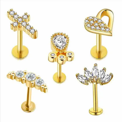 5PCS Flower Tragus Piercing Set Flat Back Cz Cartilage Stud Earring Helix Jewelry Conch Rook Stud Lot Labret Lip Piercing Bulk
