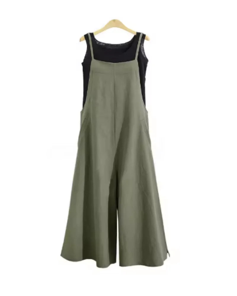 Women Straps Jumpsuit Summer Solid Color Wide Leg Pants Dungaree Bib Overalls Casual Loose Sleeveless Cotton Linen Jumpsuits 5Xl Badiee Stylez