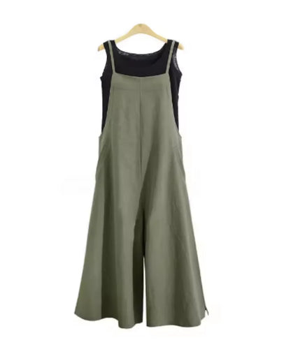 Women Straps Jumpsuit Summer Solid Color Wide Leg Pants Dungaree Bib Overalls Casual Loose Sleeveless Cotton Linen Jumpsuits 5Xl Badiee Stylez