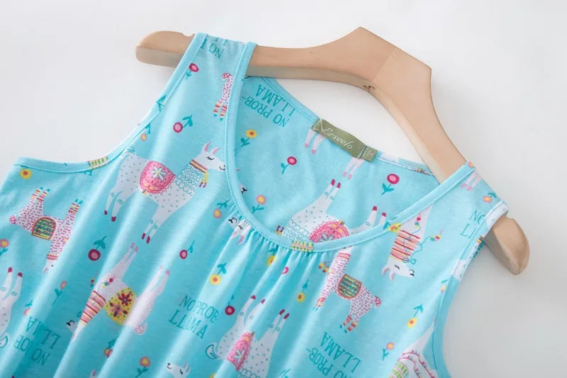 Hzioiys Summer Pajamas Sets Cotton Sleepwear Suit Women Casual Pajama Sets Cartoon Vest Shirt + Shorts Pajamas Suit Plus Size