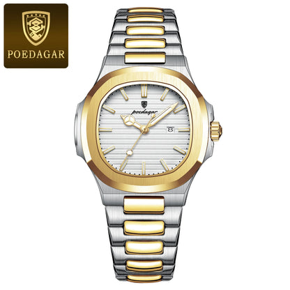 POEDAGAR Original Trendy Women's Watches Waterproof Luminous Date Ladies Wristwatch Stainless Steel Quartz Watch For Woman Reloj 789 Gold White