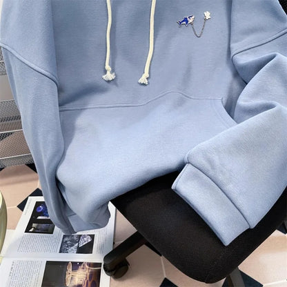 Hikigawa Chic Fashion Women Shark Hooded Sweatshirts Outerwear Autumn New Vintage Casual All Match Hoodies Coats Tosp Mujer