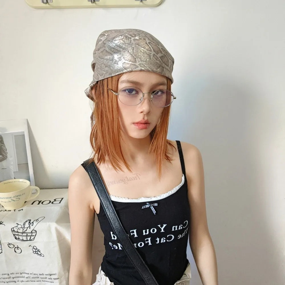 Headwear Y2K Snake Print Hair Scarf Soft Hip Hop Serpentine Hair Band Square Turban Snake Punk Bandana Streetwear