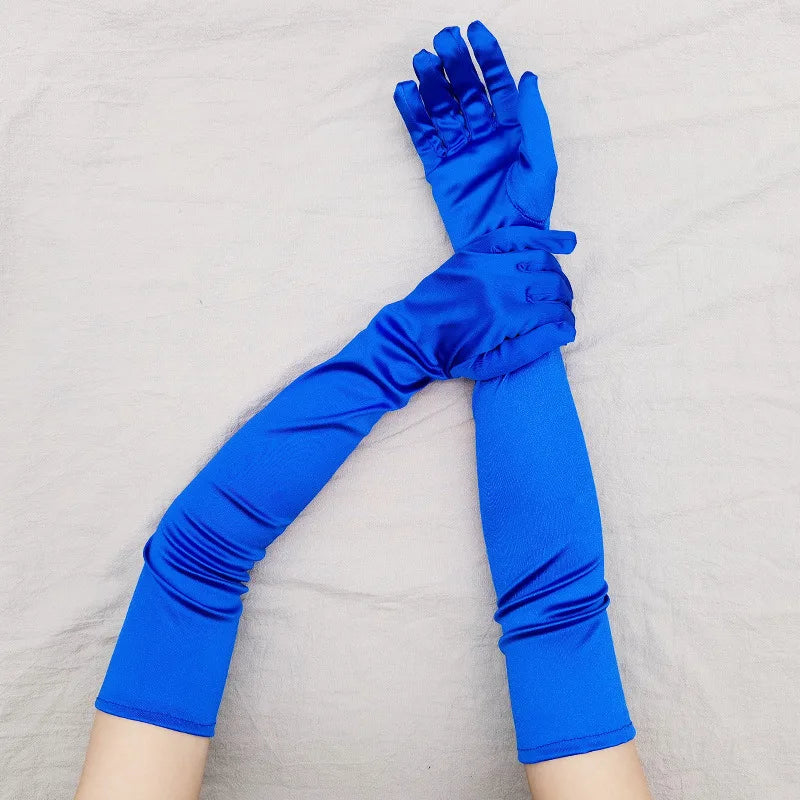 1 Pair Women Adult Black White Red Skin Opera/Elbow/Wrist Stretch Satin Finger Long Gloves Women Flapper Gloves Matching Costume Badiee Stylez