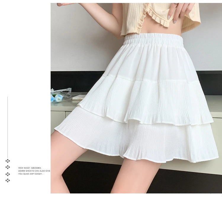 Casual Summer Ball Gown Pleated Skirts Women 2024 Korean Fashion Clothing Faldas Largas High Waist Black White A Line Mini Skirt