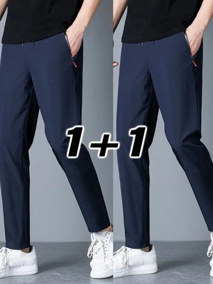 2 Pieces Men's Casual Pants Stretch Elastic Waist Jogger Korean Classic Blue Black Gray Male Brand Trousers Plus Size Badiee Stylez
