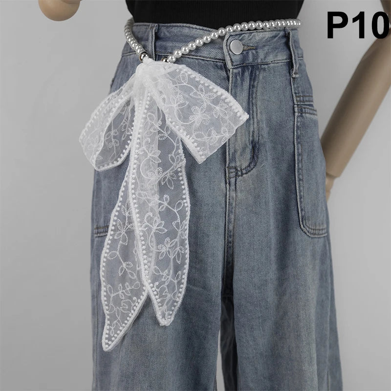 High-Quality Retro Silk Scarf Featuring Lace; Versatile Long Streamer Headband P10