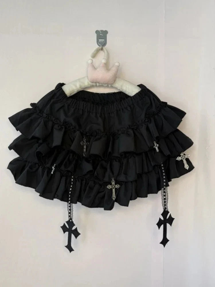 Gothic Y2k Elastic Waist Harajuku Y2k Short Skirt Women Hot Chick Chic Ruffle Subculture Skirts Design Retro Cake Skirt Lolita