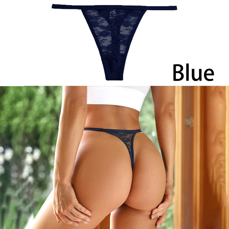 S-XL Sexy G String Thong Mesh Perspective Women Panties Low Waist Female Underpants Solid Color T-back Underwear Thongs Women Style2 Blue 1pc