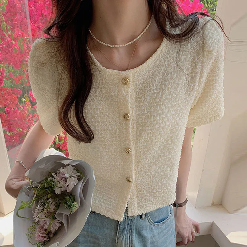 New Summer Short Sleeve O-Neck Women Shirt Sweet White Shirt Blouse Women Tops 2025 Blouses Shirts Blusas Para Mujer Blusa XL183