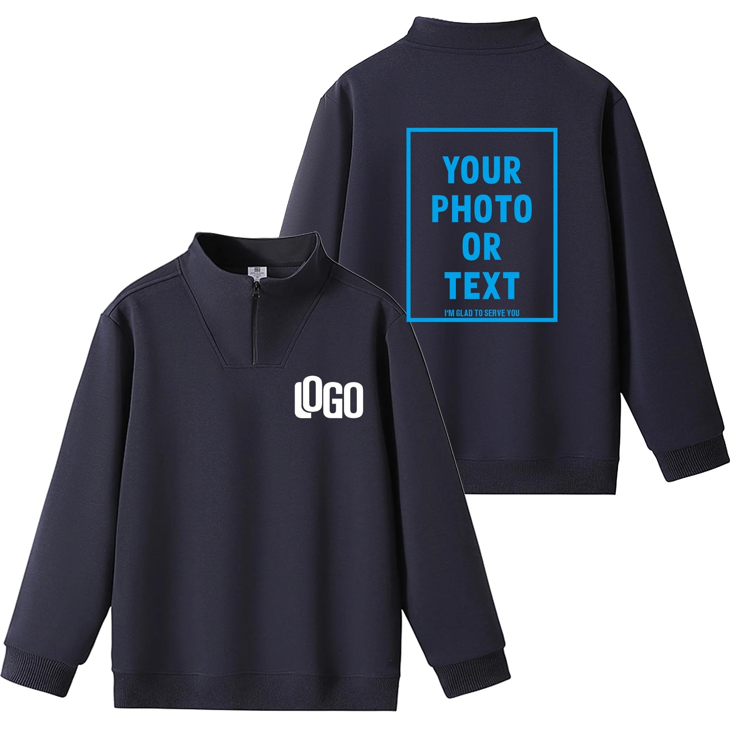 DIY Customized Logo Sweater Men's Loose Size Hoodie Spring/Autumn Cotton Sportswear High Quality Top Men's Hip Hop Zipper Hoodie Navy Blue Pack of 1|CHINA