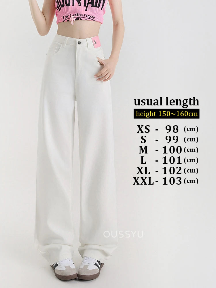 New Summer Soft Lyocell Jeans Women Blue Khaki White High Waist Straight Thin Wide Leg Denim Pants Y2k Loose Female Clothing 2XL White-usual
