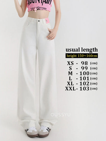 New Summer Soft Lyocell Jeans Women Blue Khaki White High Waist Straight Thin Wide Leg Denim Pants Y2k Loose Female Clothing 2XL White-usual