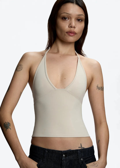 Tank triangle cup halter V-neck backless crop top Hayley's same style strappy top low-cut backless top