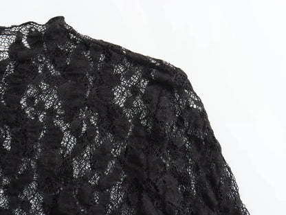 TRAFZA Summer Lace Jumpsuits For Women Fashion New Long Sleeves Hollow Out Slim Onesies Female Chic Wild Women's Bodysuits