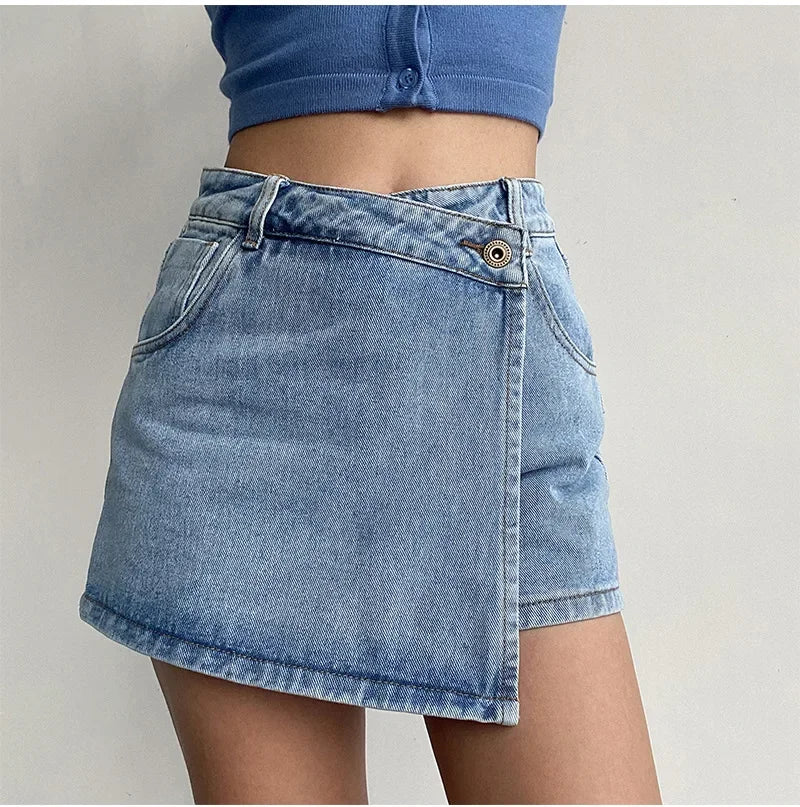 Summer High-waisted Slimming Denim Skirt For Women Versatile Unique Fashionable Exposure-proof Irregular A- line Shorts