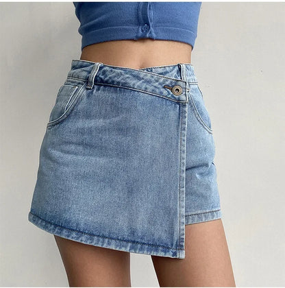 Summer High-waisted Slimming Denim Skirt For Women Versatile Unique Fashionable Exposure-proof Irregular A- line Shorts