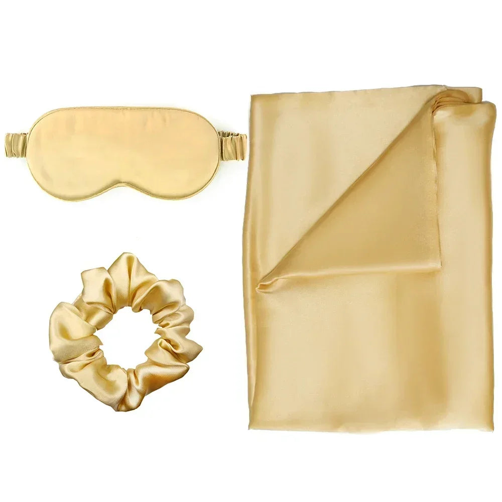 Zipper Natural Silk Pillowcase Matched Sleep Mask Hair Scrunchie Gift Set Both Sides 100% Mulberry Silk for Healthy&Good Sleep Badiee Stylez