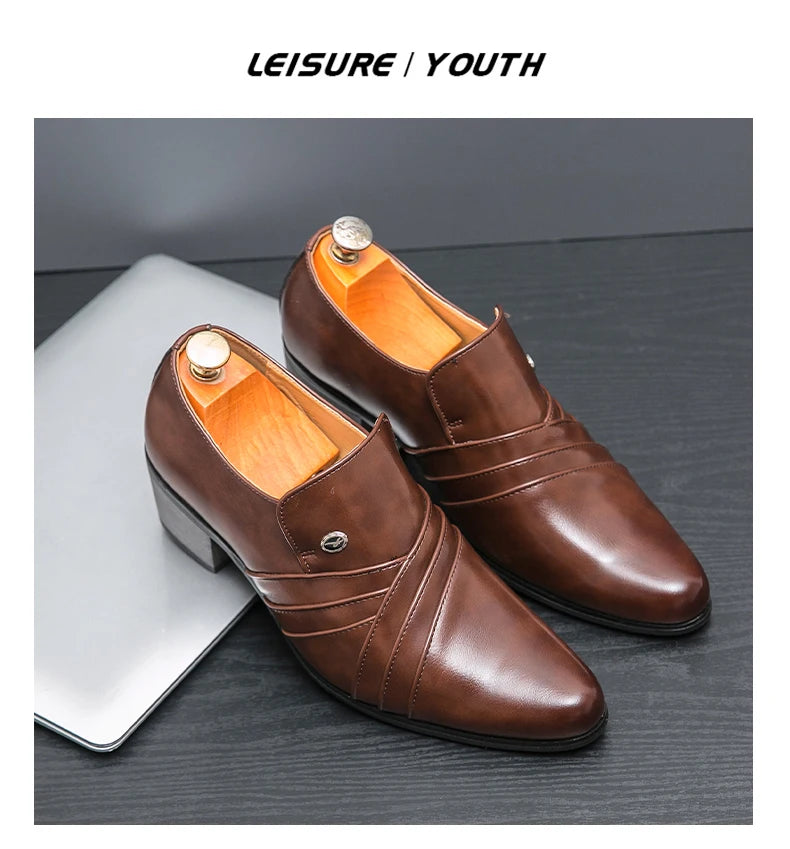 Men Formal Oxford Shoes Casual Business Office Party Loafers Men's High Heels Shoes Classic Men Shoes PU Leather Dress Shoes