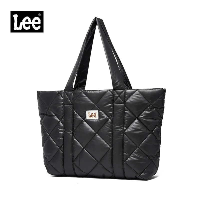 LEE Large Soft Puffer Bag Women Big Size College Students Laptop Book Quilted Tote Bag Lady Down-filled Shopping School Bags Color C-Black