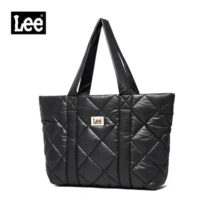 LEE Large Soft Puffer Bag Women Big Size College Students Laptop Book Quilted Tote Bag Lady Down-filled Shopping School Bags Color C-Black