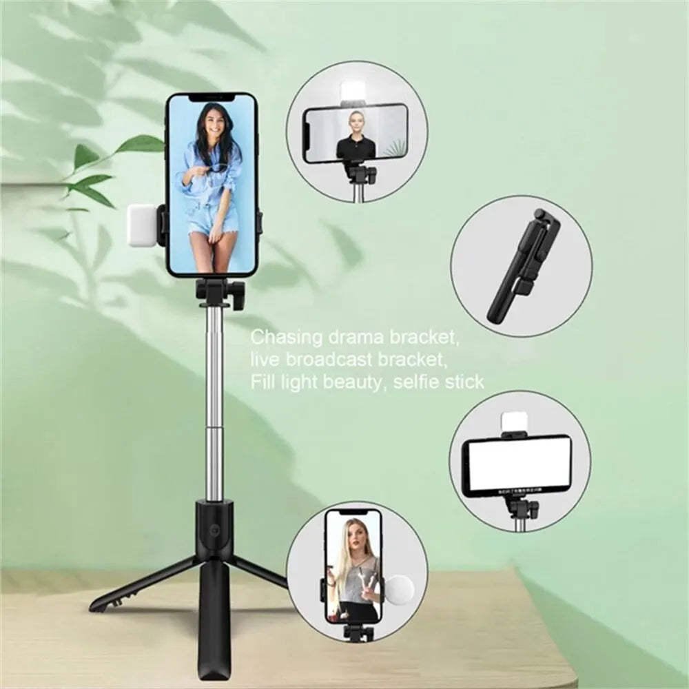 Portable Bluetooth Selfie Stick Tripod Holder with Remote Shutter Fill Light Extendable Wireless Remote Retractable Phone Stand Badiee Stylez