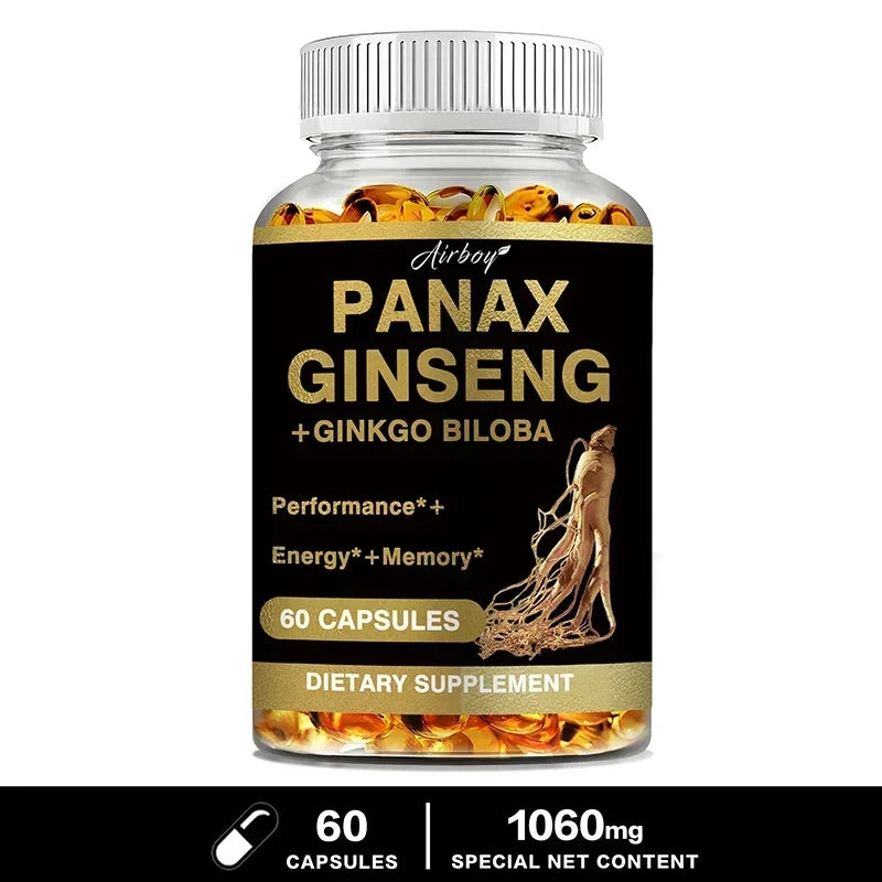 Panax Ginseng + Ginkgo Biloba - Immune Support, Enhance Physical Performance, Improve Memory, and Maintain Overall Health 60 Capsules