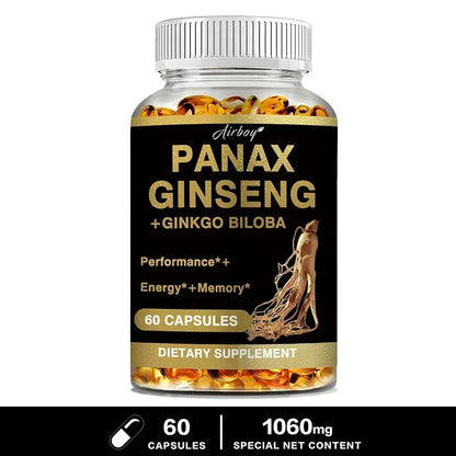 Panax Ginseng + Ginkgo Biloba - Immune Support, Enhance Physical Performance, Improve Memory, and Maintain Overall Health 60 Capsules