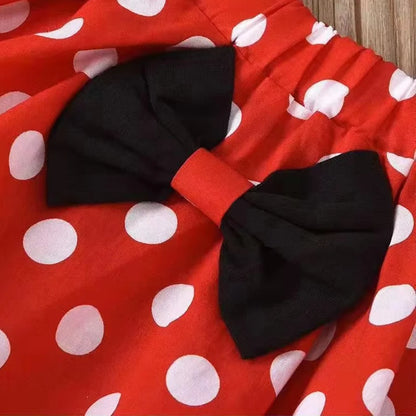 Minnie Mouse Girl Set Children Dress Baby Clothing Set Summer Birthday Costume Polka Dot Suspender Skirt Bow Headband skirt suit